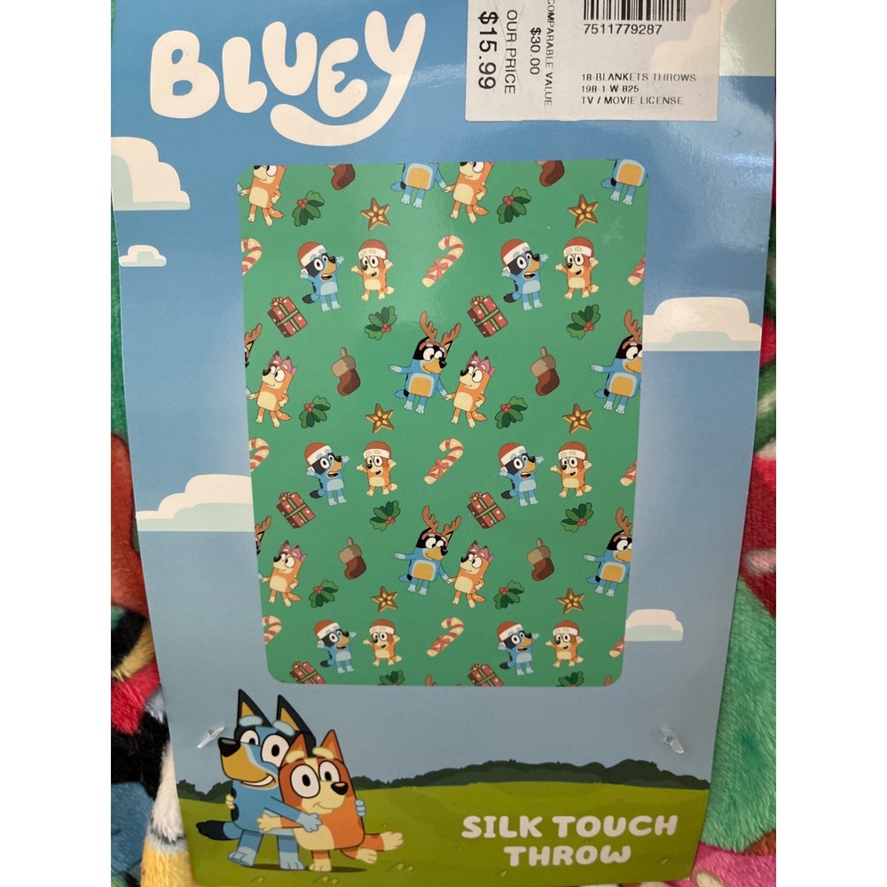 Bluey Christmas Silk Touch Throw Blanket 50x70 Green Holiday Fleece Bingo Heeler